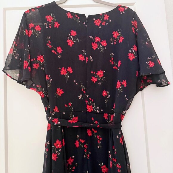 Calvin Klein Navy Floral V-Neck Chiffon Midi Dress – Size 12 - Picture 8 of 9